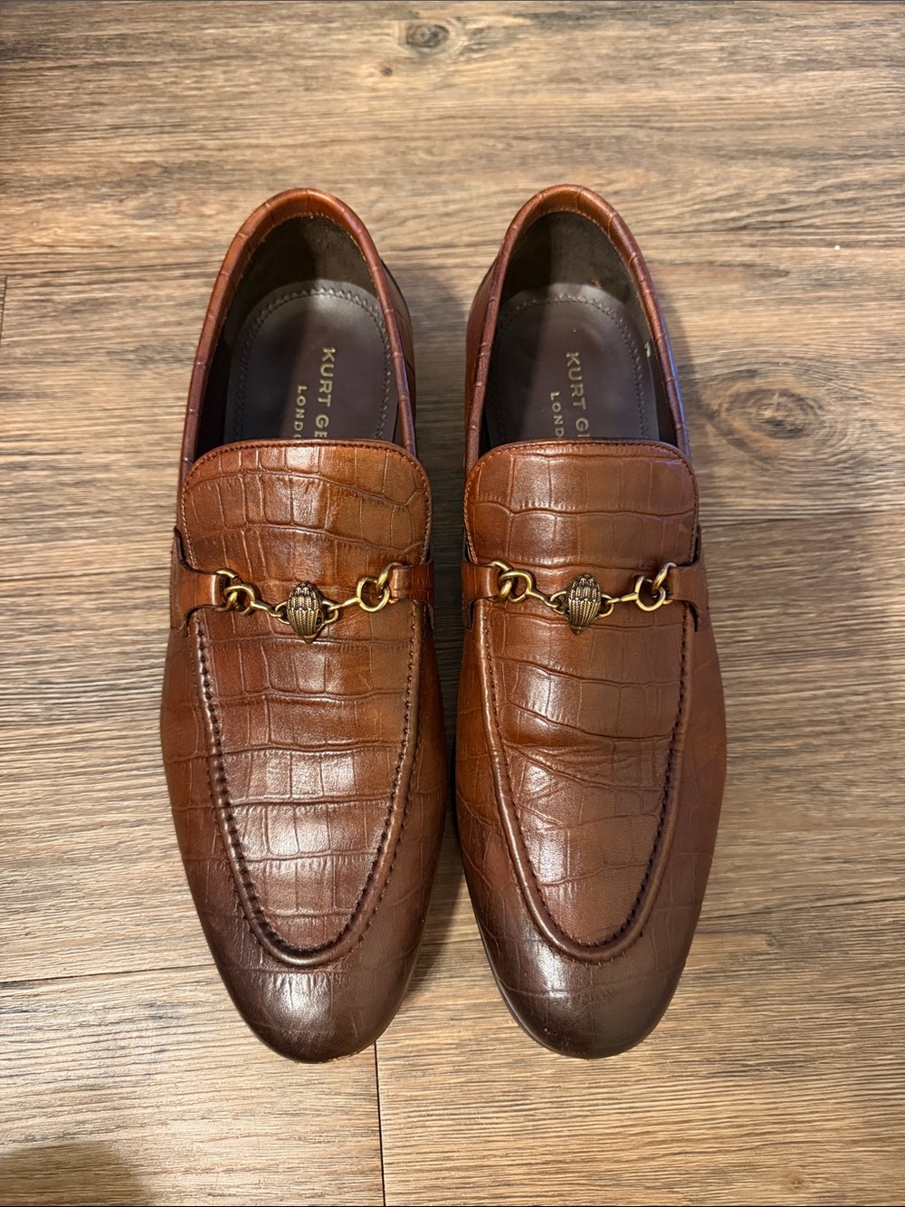 Kurt Geiger Brown Croc-Embossed Leather Bit Loafers
